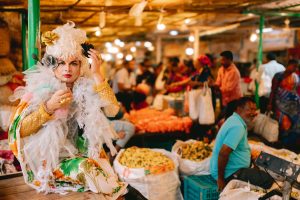 Patruni, the author, in drag at Hyderabad's flower market.